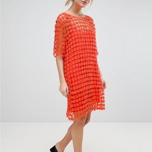 Orange Floral Crochet Shift Dress